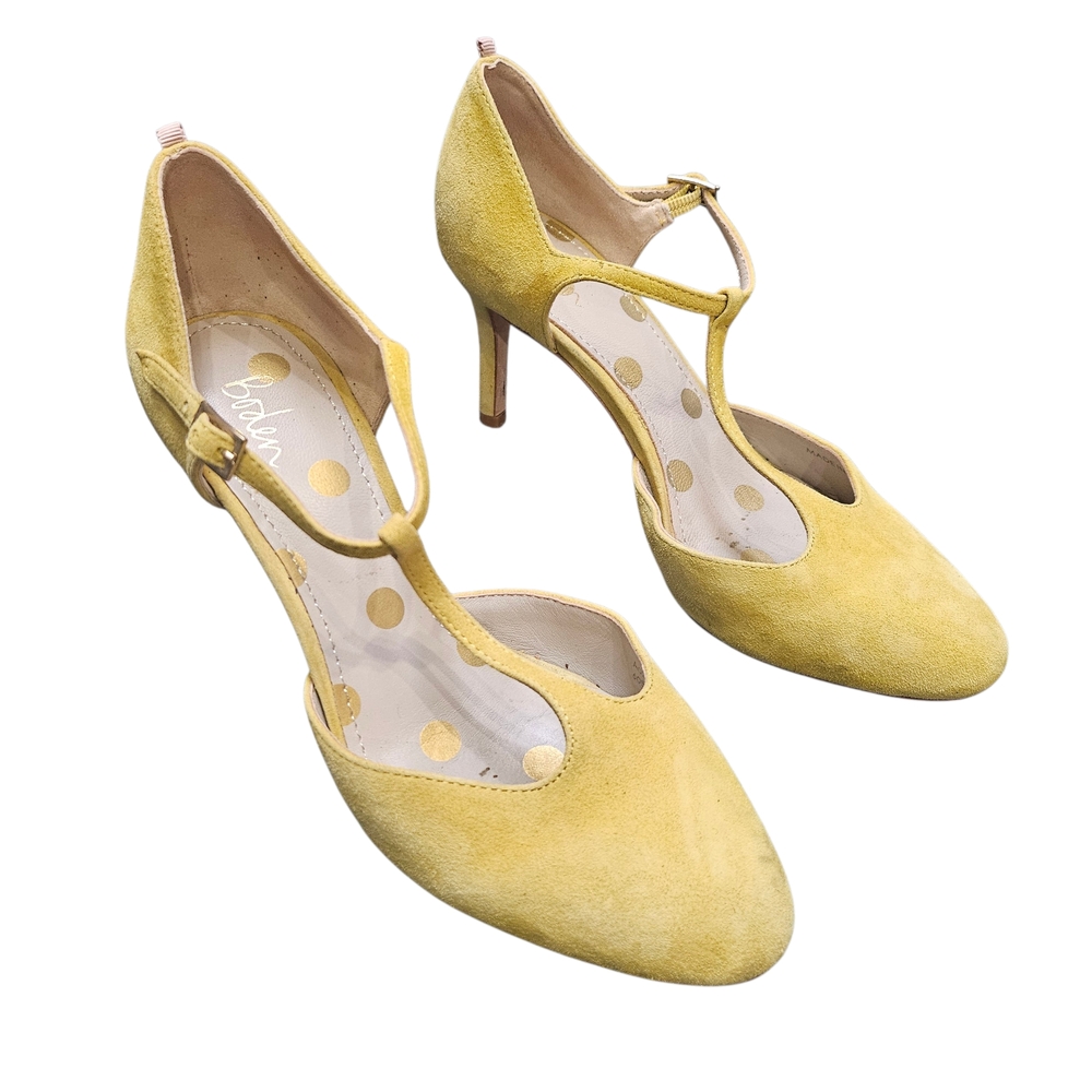 Boden Whitney Yellow Suede Buckle 3in Mid Heels Universal Size 38 US Size 7.5-8